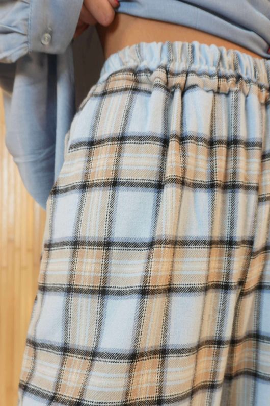 Rhona Plaid Brushed Cotton Kick Pant Blue